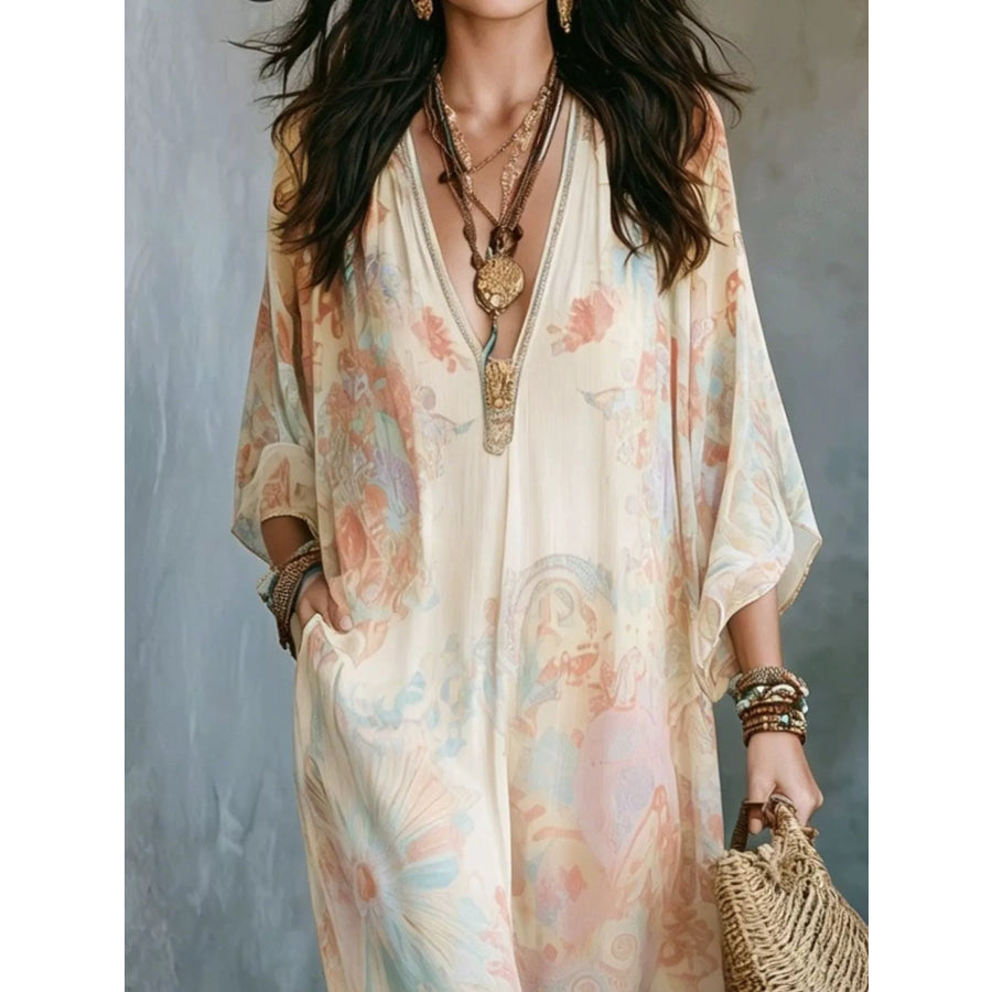 Full Size Floral Print V-Neck Maxi Dress Plus Apparel and Accessories