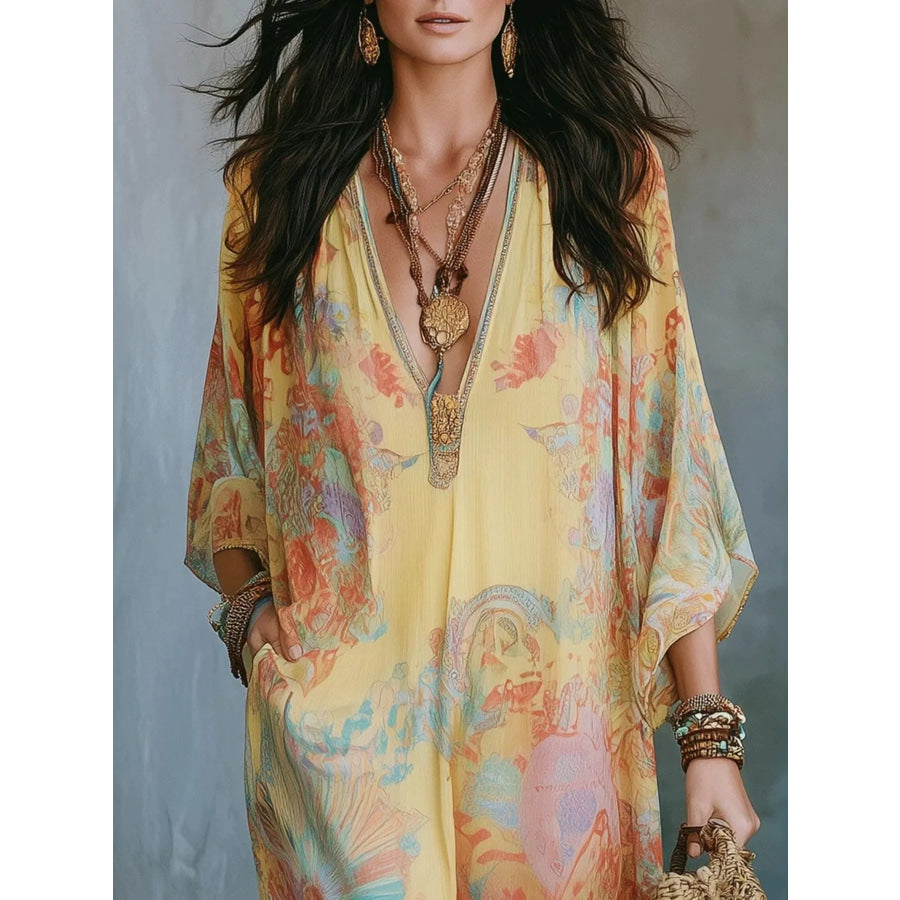 Full Size Floral Print V-Neck Maxi Dress Plus Apparel and Accessories