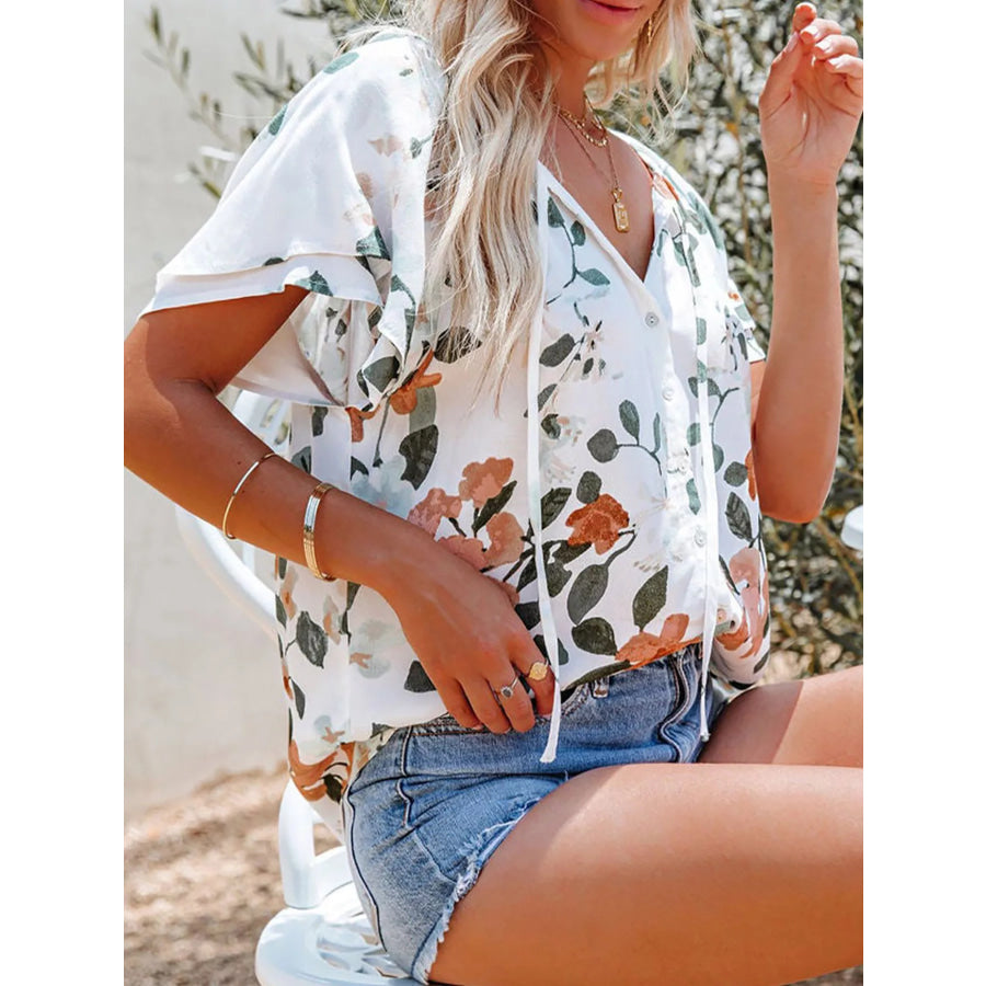 Full Size Floral Print V-Neck Shirt Plus Size Apparel and Accessories