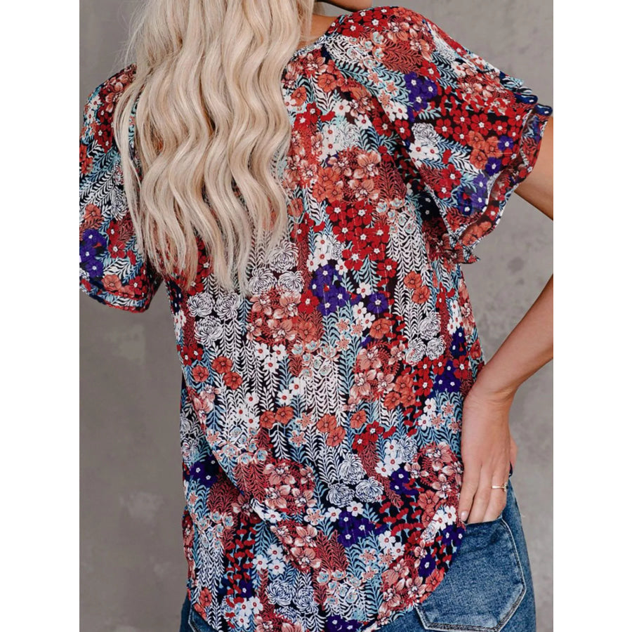 Full Size Floral Print V-Neck Shirt Plus Size Apparel and Accessories