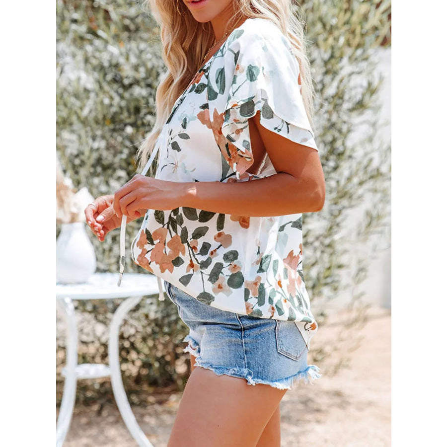Full Size Floral Print V-Neck Shirt Plus Size Apparel and Accessories