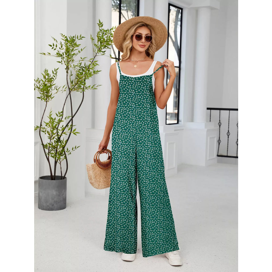 Full Size Floral Print Wide Leg Casual Jumpsuit Plus Size Apparel and Accessories