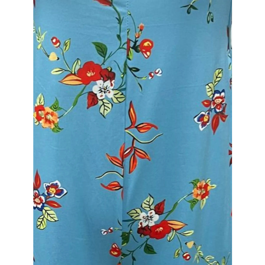 Full Size Floral Print Wide Leg Casual Jumpsuit Plus Size Apparel and Accessories