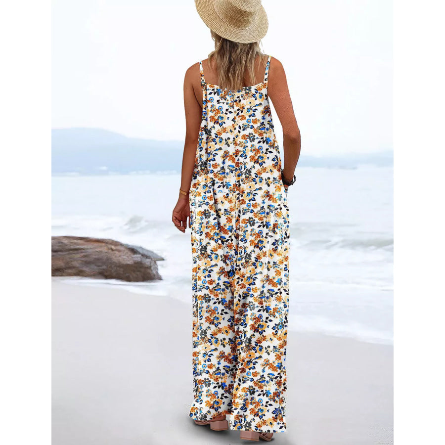 Full Size Floral Print Wide Leg Casual Jumpsuit Plus Size Apparel and Accessories