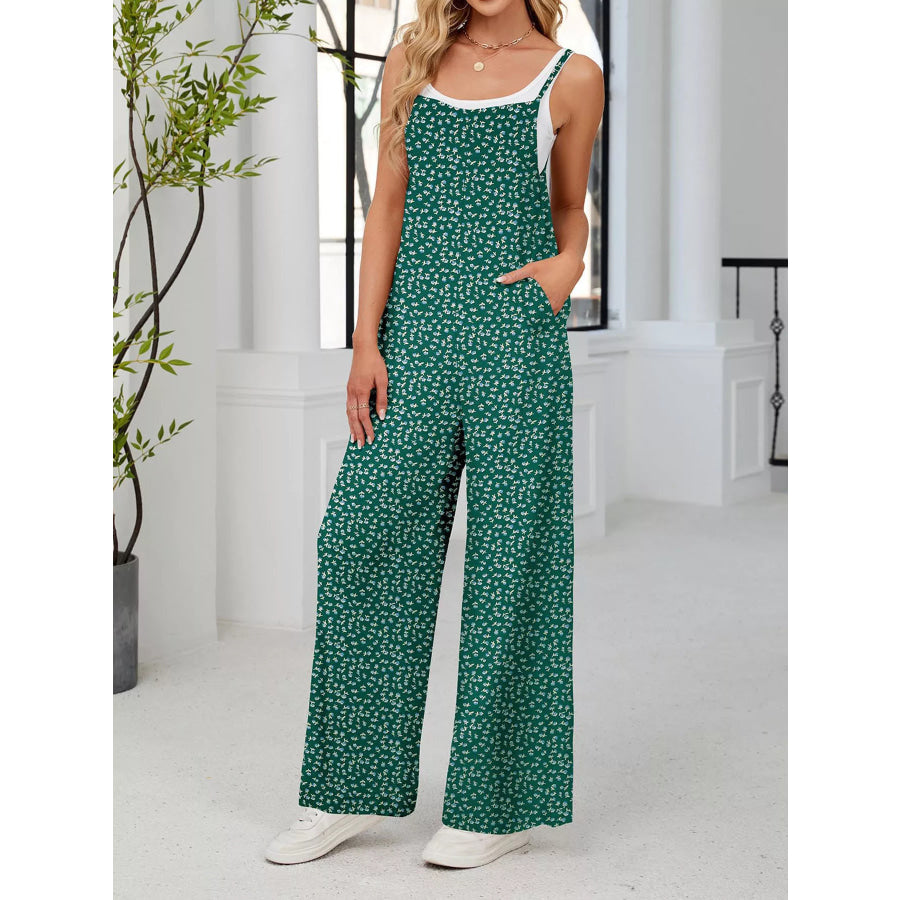 Full Size Floral Print Wide Leg Casual Jumpsuit Plus Size Apparel and Accessories