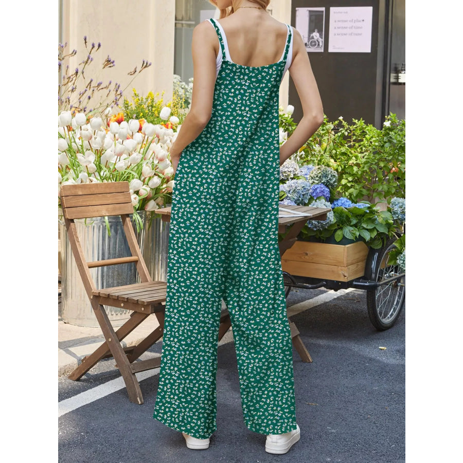 Full Size Floral Print Wide Leg Casual Jumpsuit Plus Size Apparel and Accessories