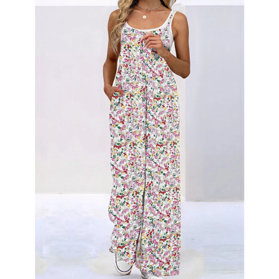 Full Size Floral Print Wide Leg Casual Jumpsuit Plus Size Apparel and Accessories