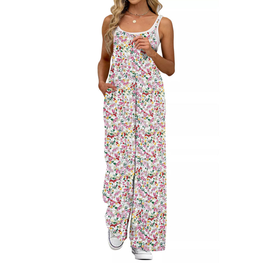 Full Size Floral Print Wide Leg Casual Jumpsuit Plus Size Pink / S Apparel and Accessories