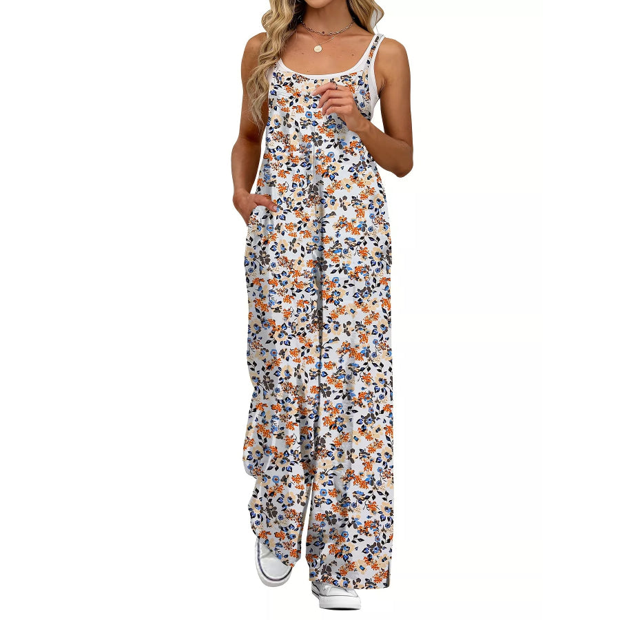 Full Size Floral Print Wide Leg Spaghetti Strap Overalls Plus Size Yellow / S Apparel and Accessories