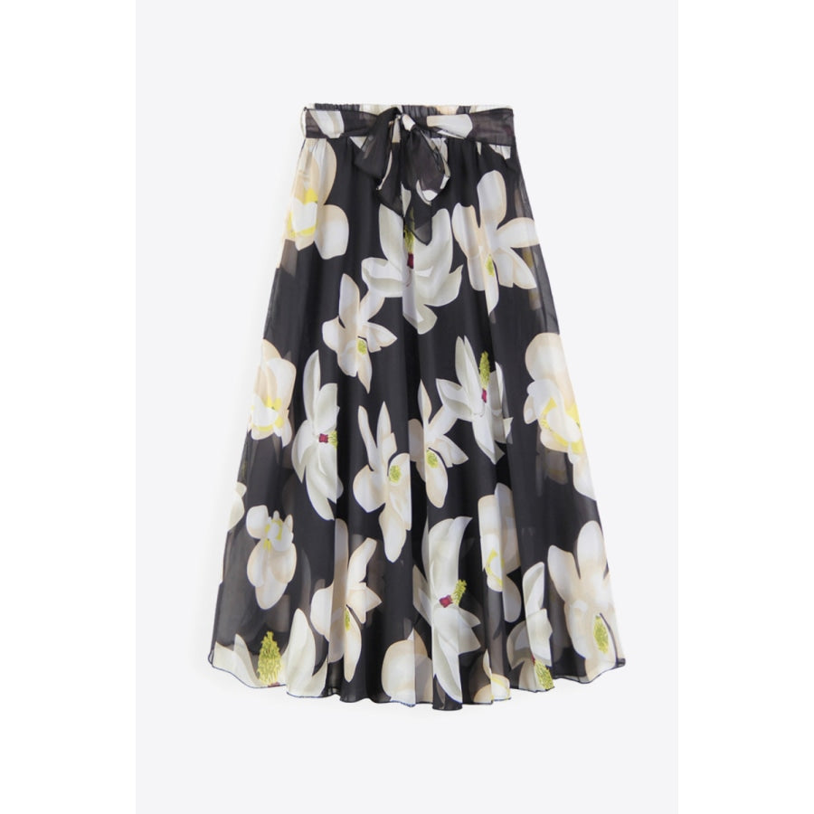 Full Size Floral Tie-Waist Skirt