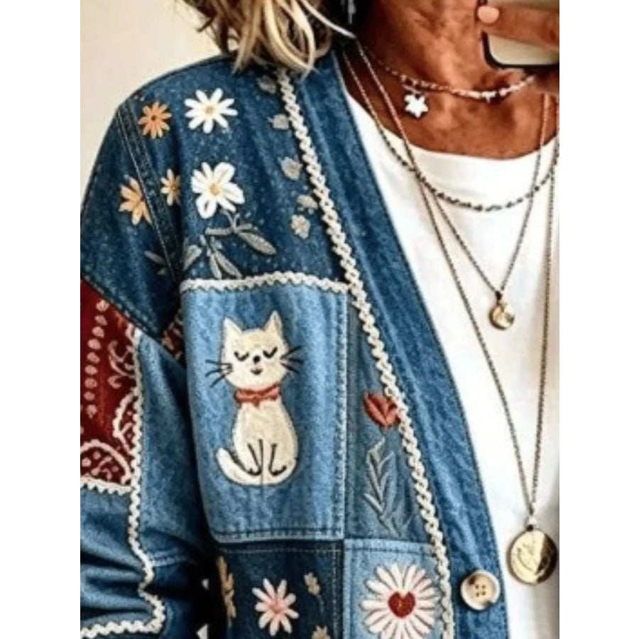 Full Size Floral V-Neck Button-Down Cardigan Plus Apparel and Accessories