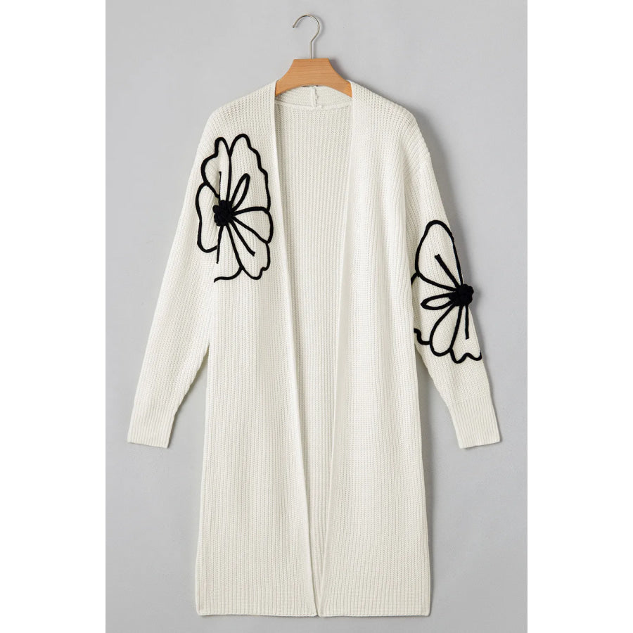 Full Size Flower Open Front Long Sleeve Cardigan Apparel and Accessories