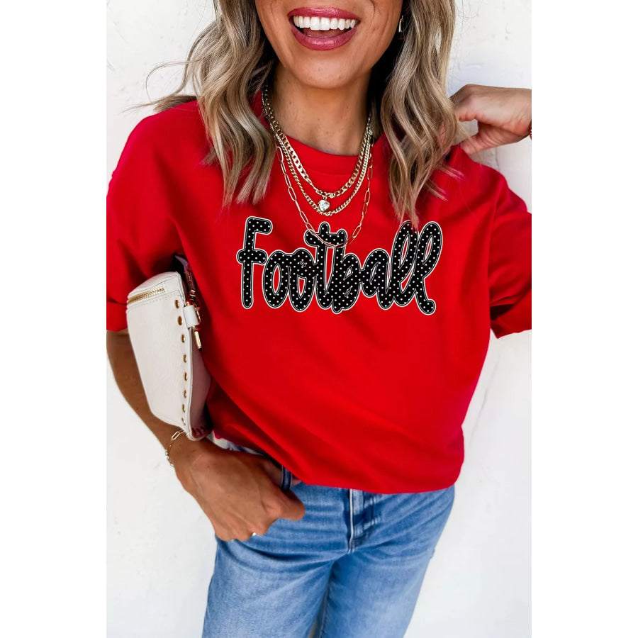 Full Size Football Polka Dot Letter Graphic Game Day T Shirt Plus Size Apparel and Accessories