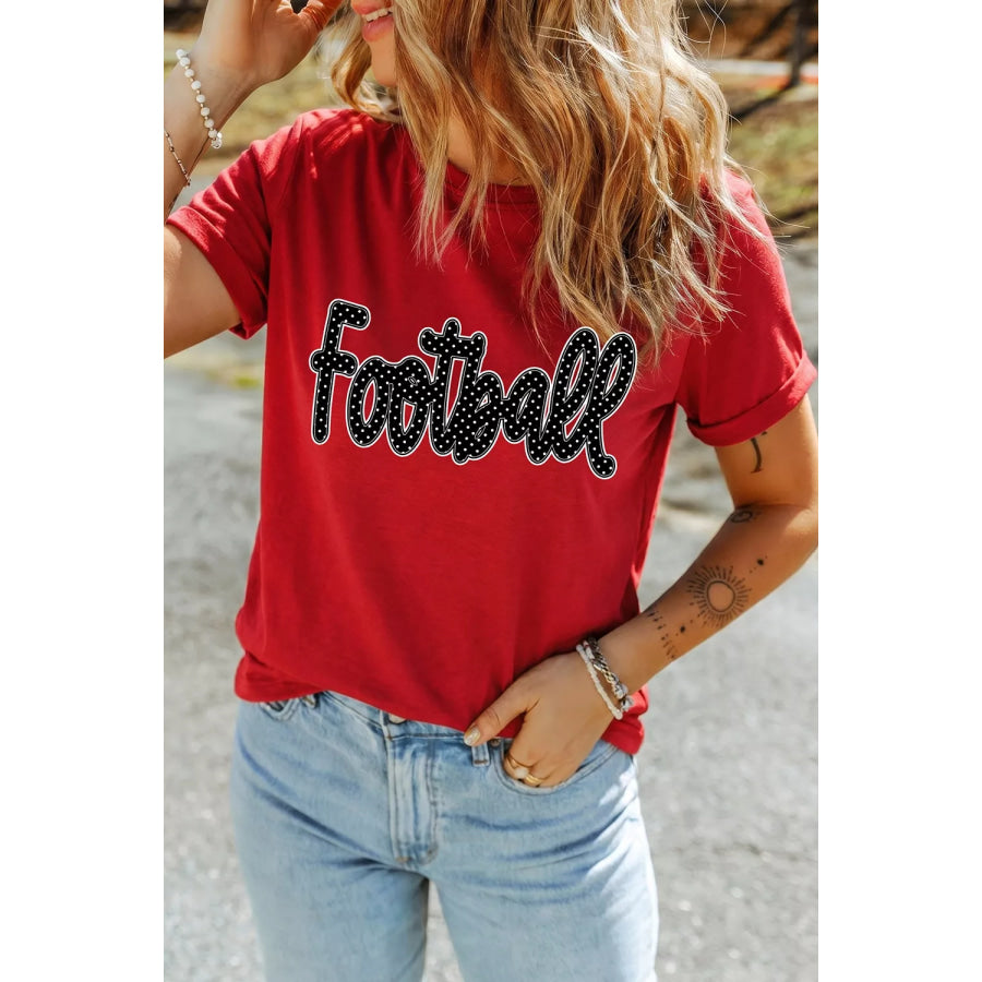 Full Size Football Polka Dot Letter Graphic Game Day T Shirt Plus Size Apparel and Accessories