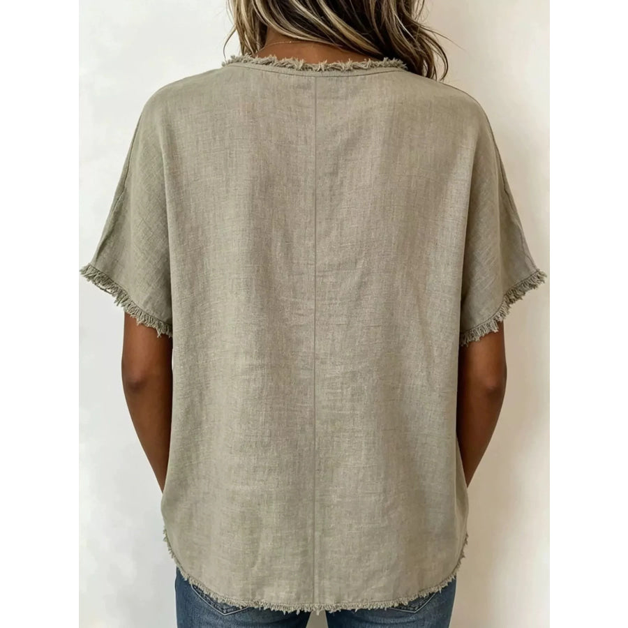 Full Size Frayed Hem Short Sleeve Top Plus Size Apparel and Accessories