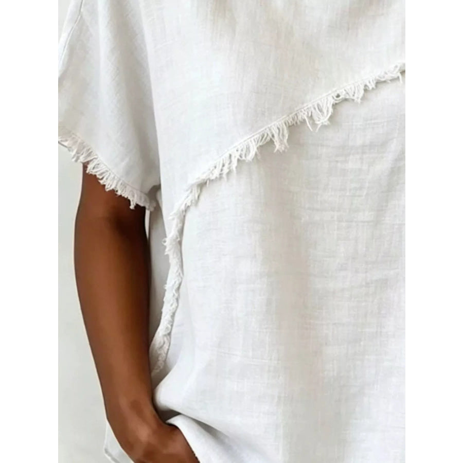 Full Size Frayed Hem Short Sleeve Top Plus Size Apparel and Accessories
