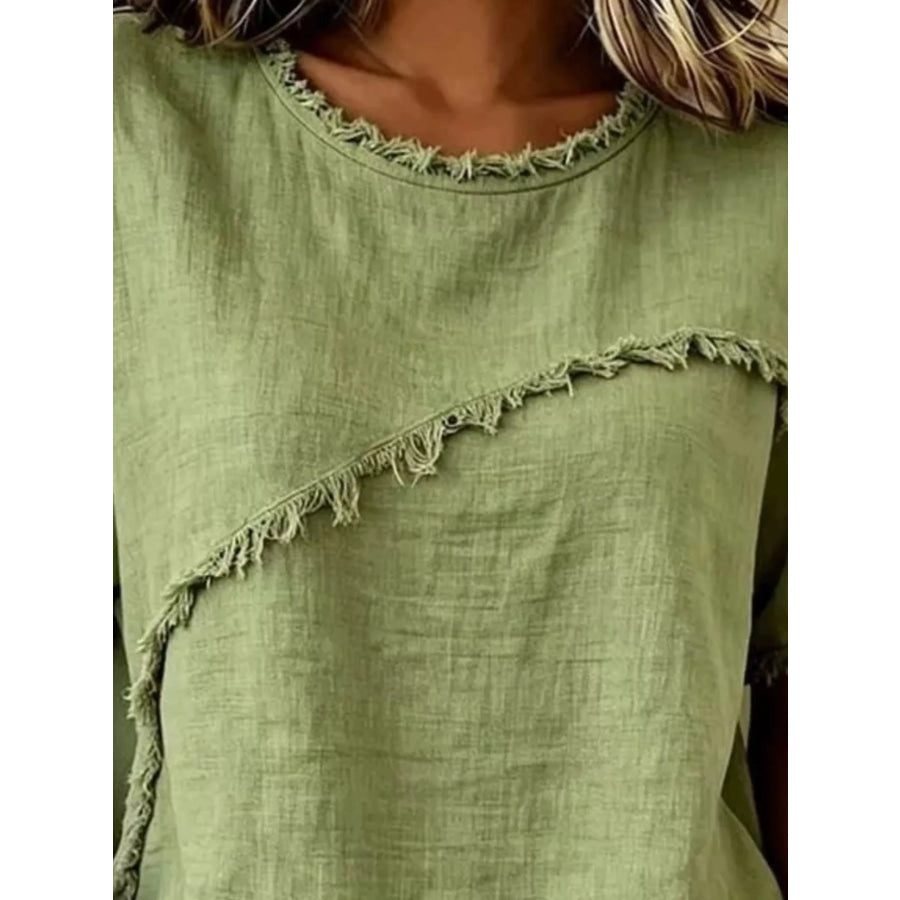 Full Size Frayed Hem Short Sleeve Top Plus Size Apparel and Accessories