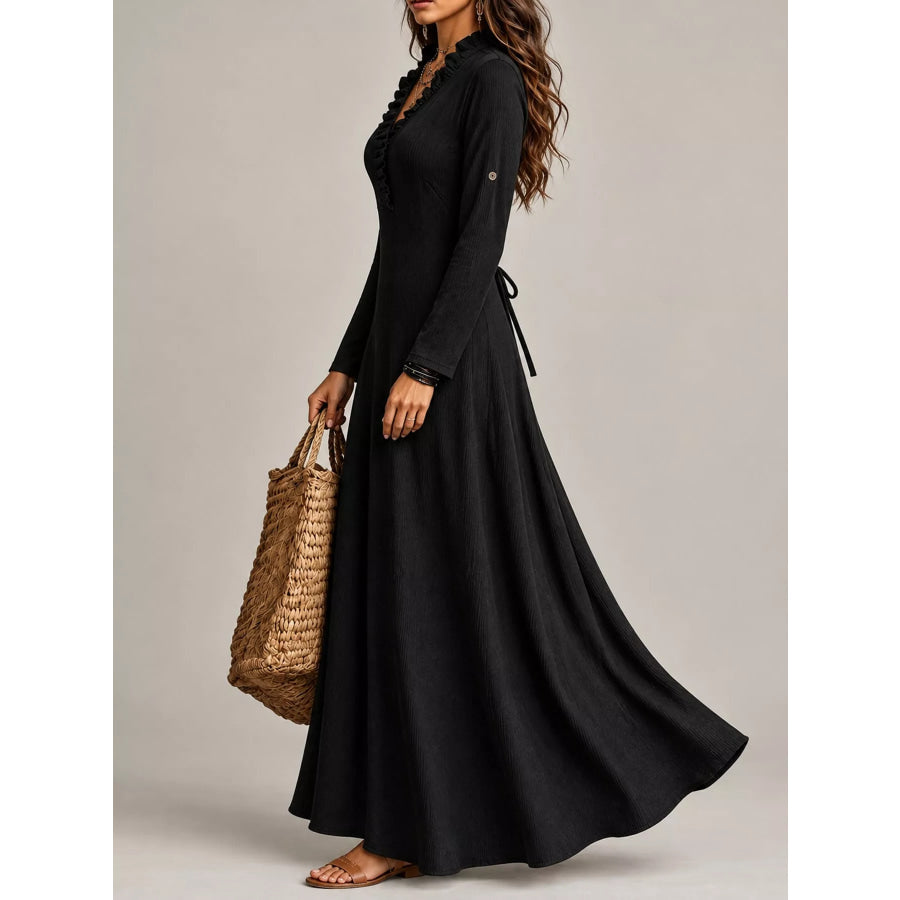 Full Size Frill Roll-Up Sleeve Maxi Dress Plus Apparel and Accessories