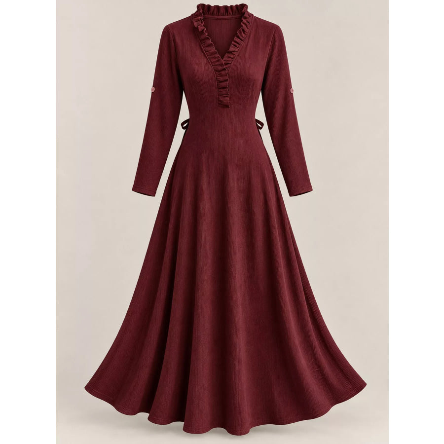Full Size Frill Roll-Up Sleeve Maxi Dress Plus Apparel and Accessories