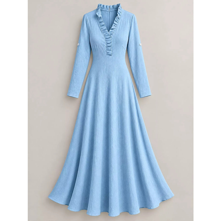 Full Size Frill Roll-Up Sleeve Maxi Dress Plus Apparel and Accessories