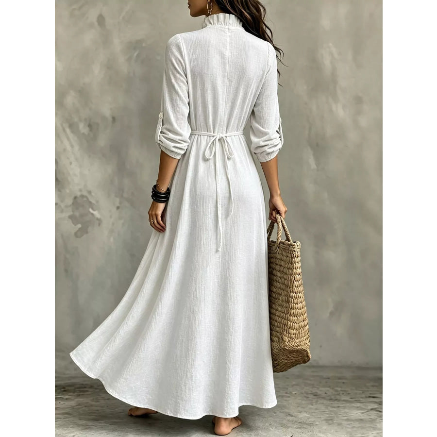 Full Size Frill Roll-Up Sleeve Maxi Dress Plus Apparel and Accessories