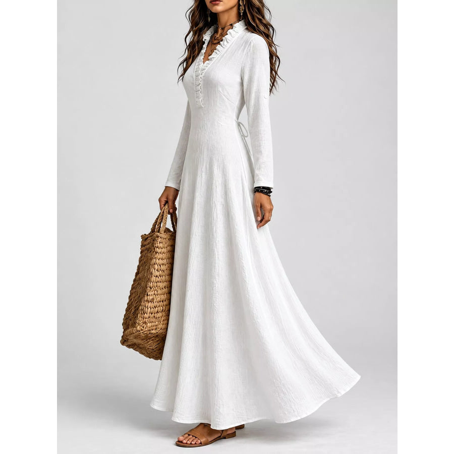 Full Size Frill Roll-Up Sleeve Maxi Dress Plus Apparel and Accessories