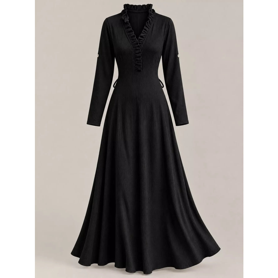 Full Size Frill Roll-Up Sleeve Maxi Dress Plus Apparel and Accessories