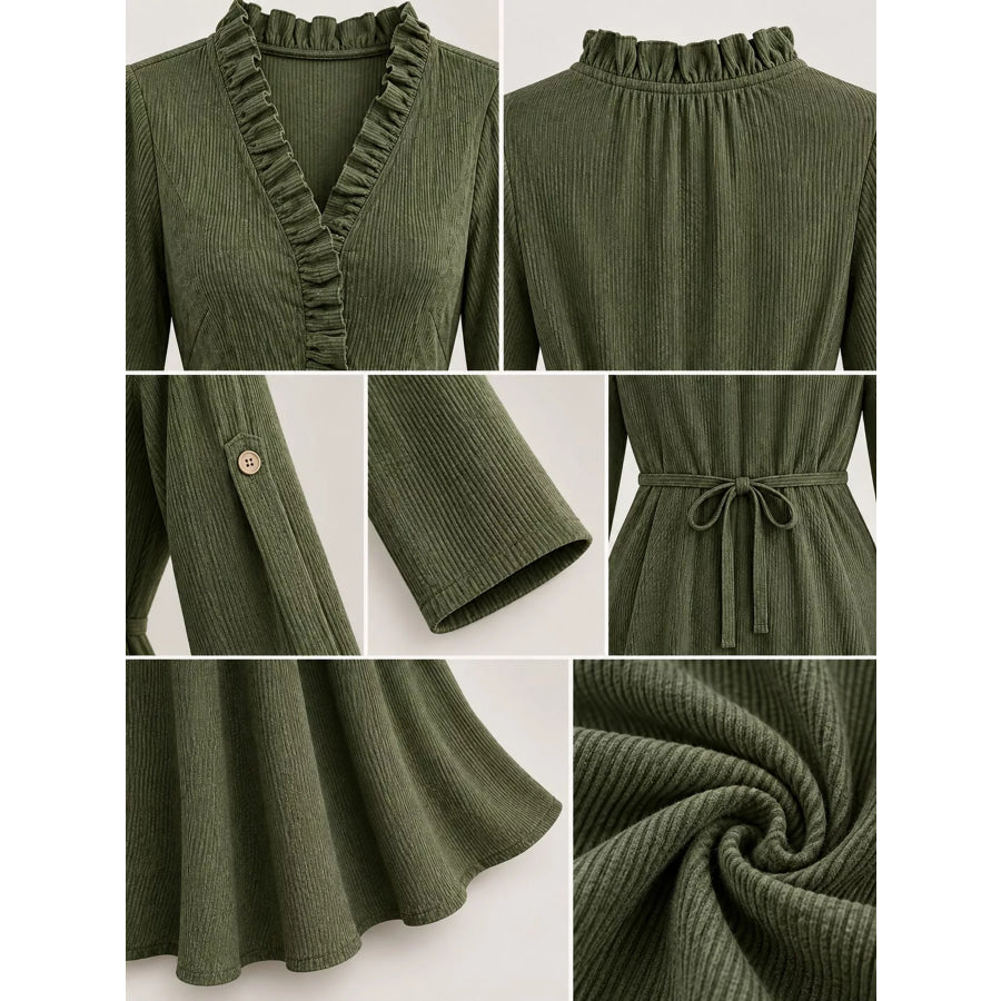 Full Size Frill Roll-Up Sleeve Maxi Dress Plus Apparel and Accessories
