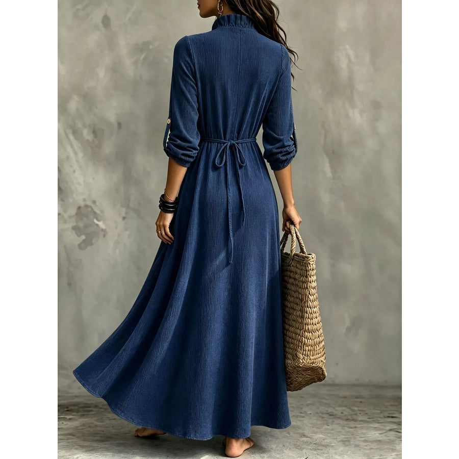 Full Size Frill Roll-Up Sleeve Maxi Dress Plus Apparel and Accessories