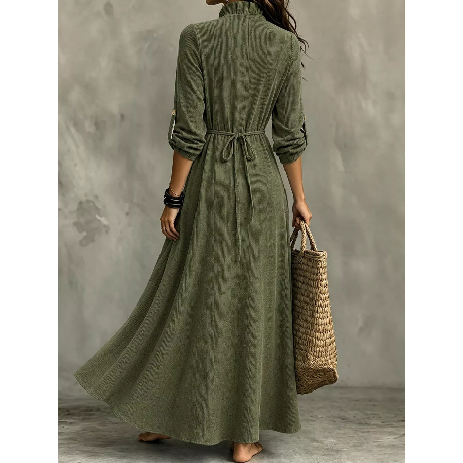 Full Size Frill Roll-Up Sleeve Maxi Dress Plus Apparel and Accessories