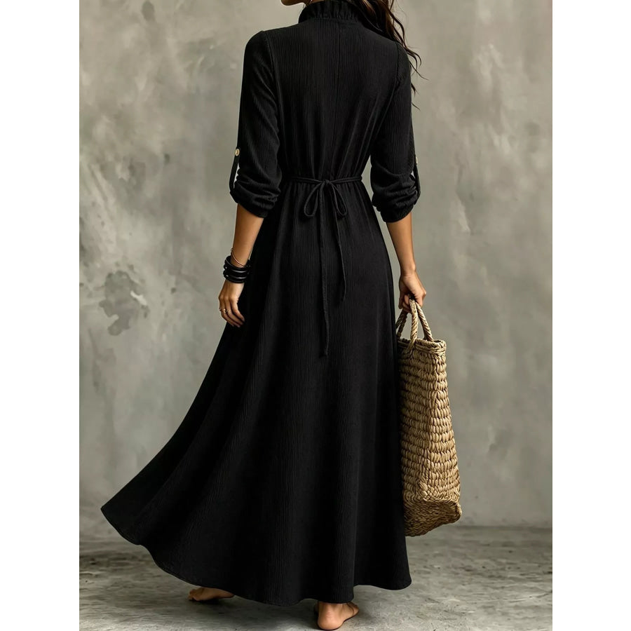 Full Size Frill Roll-Up Sleeve Maxi Dress Plus Apparel and Accessories