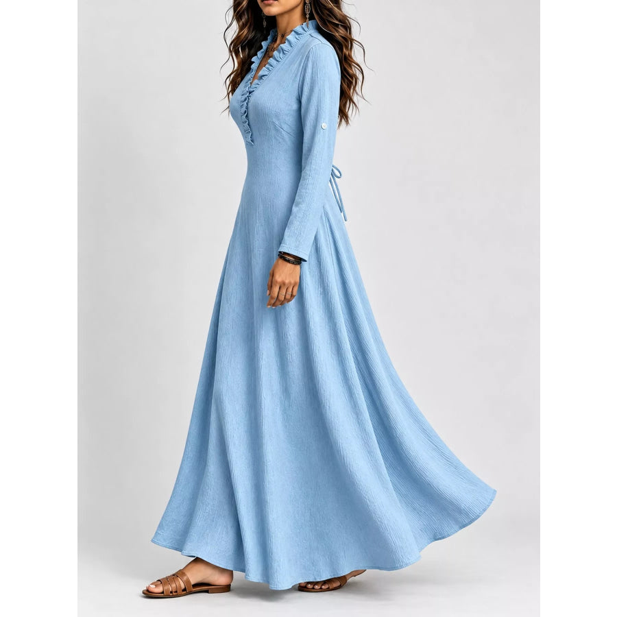 Full Size Frill Roll-Up Sleeve Maxi Dress Plus Apparel and Accessories