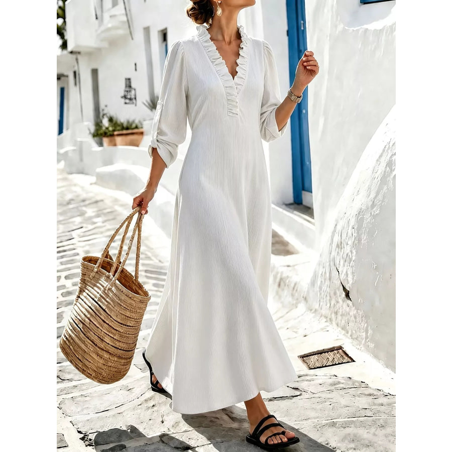 Full Size Frill Roll-Up Sleeve Maxi Dress Plus Apparel and Accessories