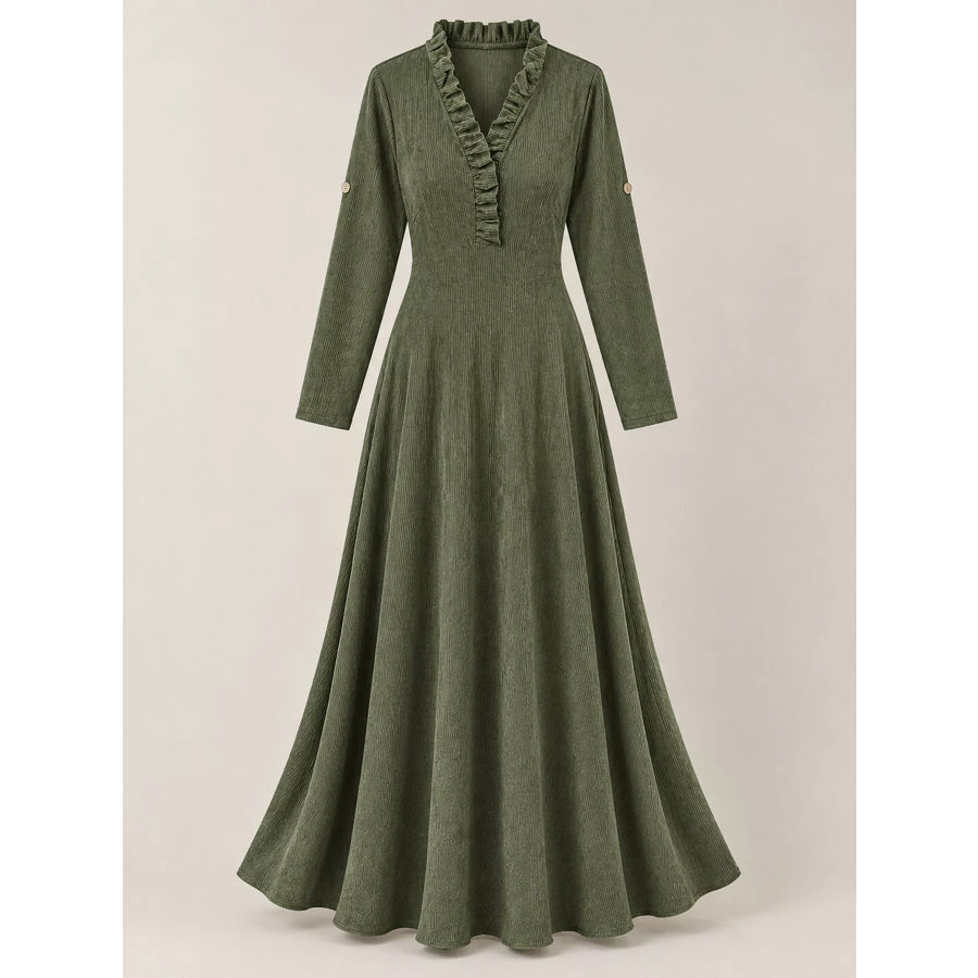 Full Size Frill Roll-Up Sleeve Maxi Dress Plus Apparel and Accessories
