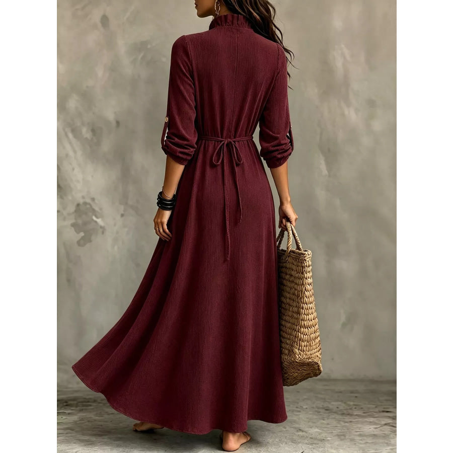 Full Size Frill Roll-Up Sleeve Maxi Dress Plus Apparel and Accessories