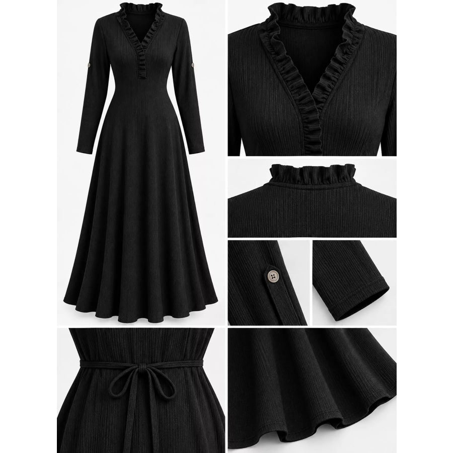 Full Size Frill Roll-Up Sleeve Maxi Dress Plus Apparel and Accessories