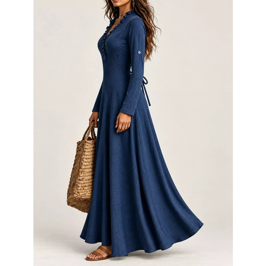 Full Size Frill Roll-Up Sleeve Maxi Dress Plus Apparel and Accessories