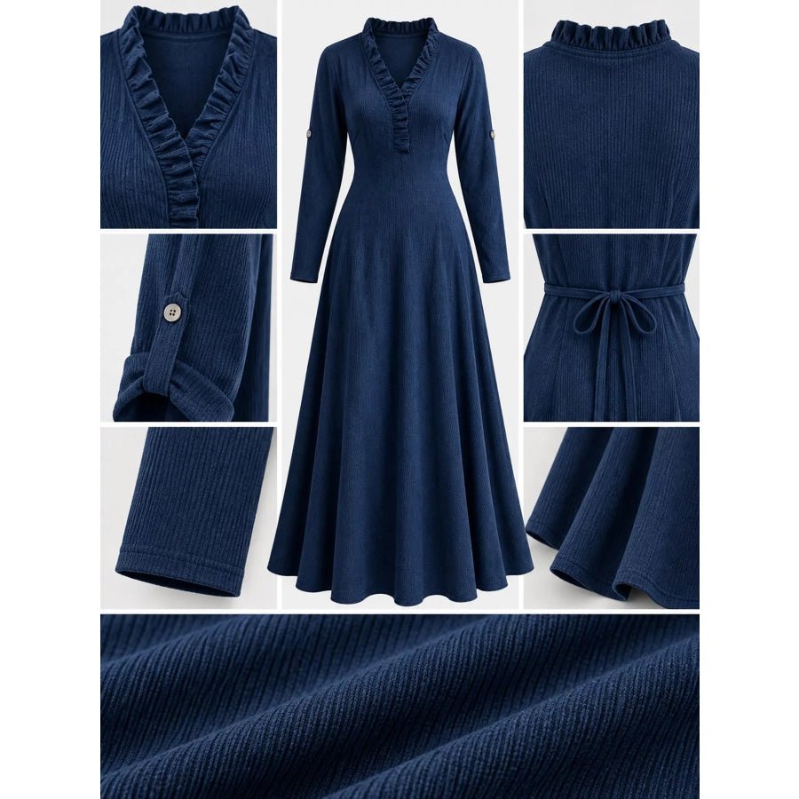 Full Size Frill Roll-Up Sleeve Maxi Dress Plus Apparel and Accessories
