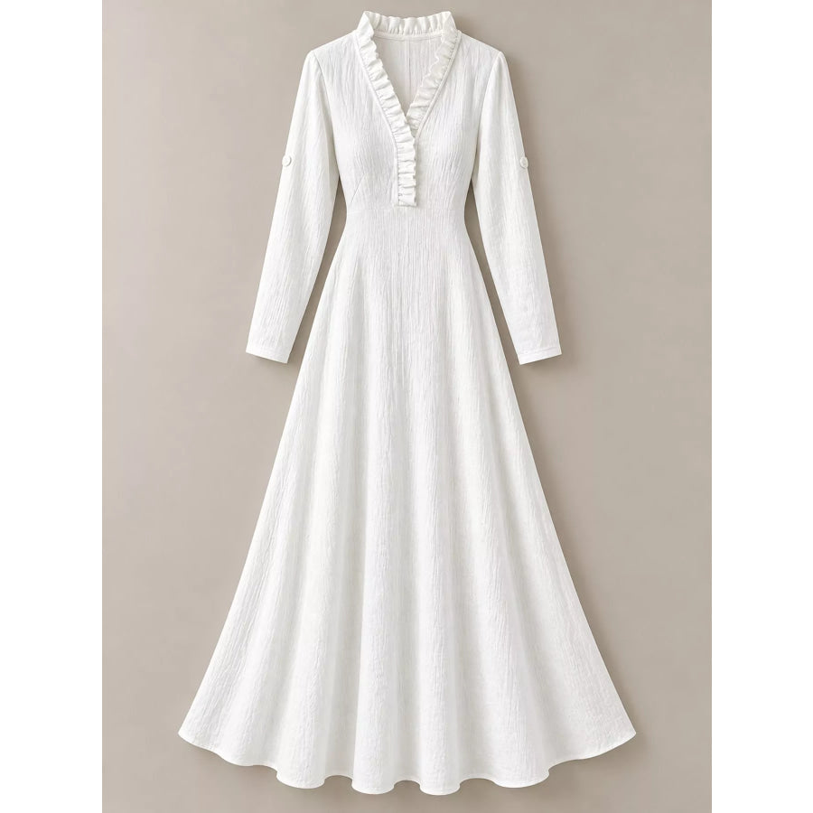 Full Size Frill Roll-Up Sleeve Maxi Dress Plus Apparel and Accessories