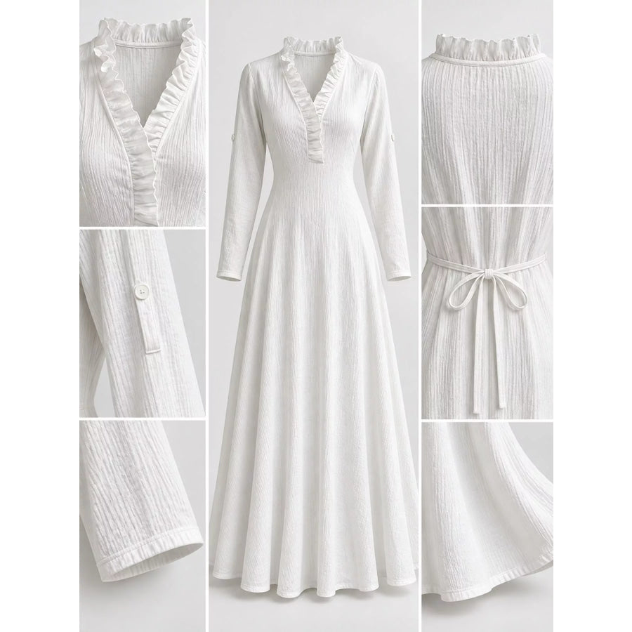 Full Size Frill Roll-Up Sleeve Maxi Dress Plus Apparel and Accessories