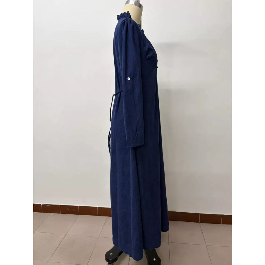 Full Size Frill Roll-Up Sleeve Maxi Dress Plus Apparel and Accessories