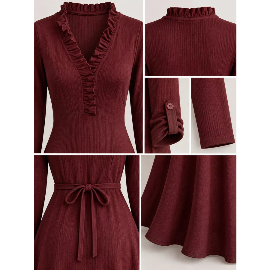 Full Size Frill Roll-Up Sleeve Maxi Dress Plus Apparel and Accessories