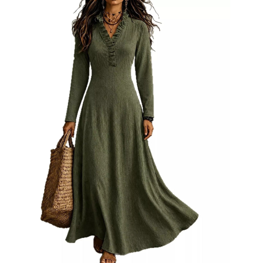 Full Size Frill Roll-Up Sleeve Maxi Dress Plus Apparel and Accessories