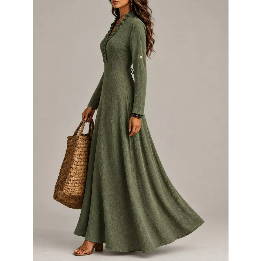 Full Size Frill Roll-Up Sleeve Maxi Dress Plus Apparel and Accessories