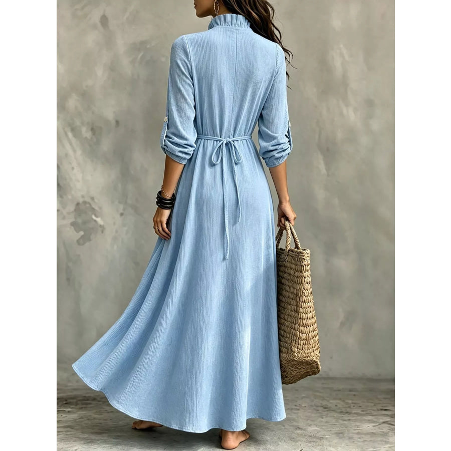 Full Size Frill V-Neck Long Sleeve Maxi Dress Plus Apparel and Accessories