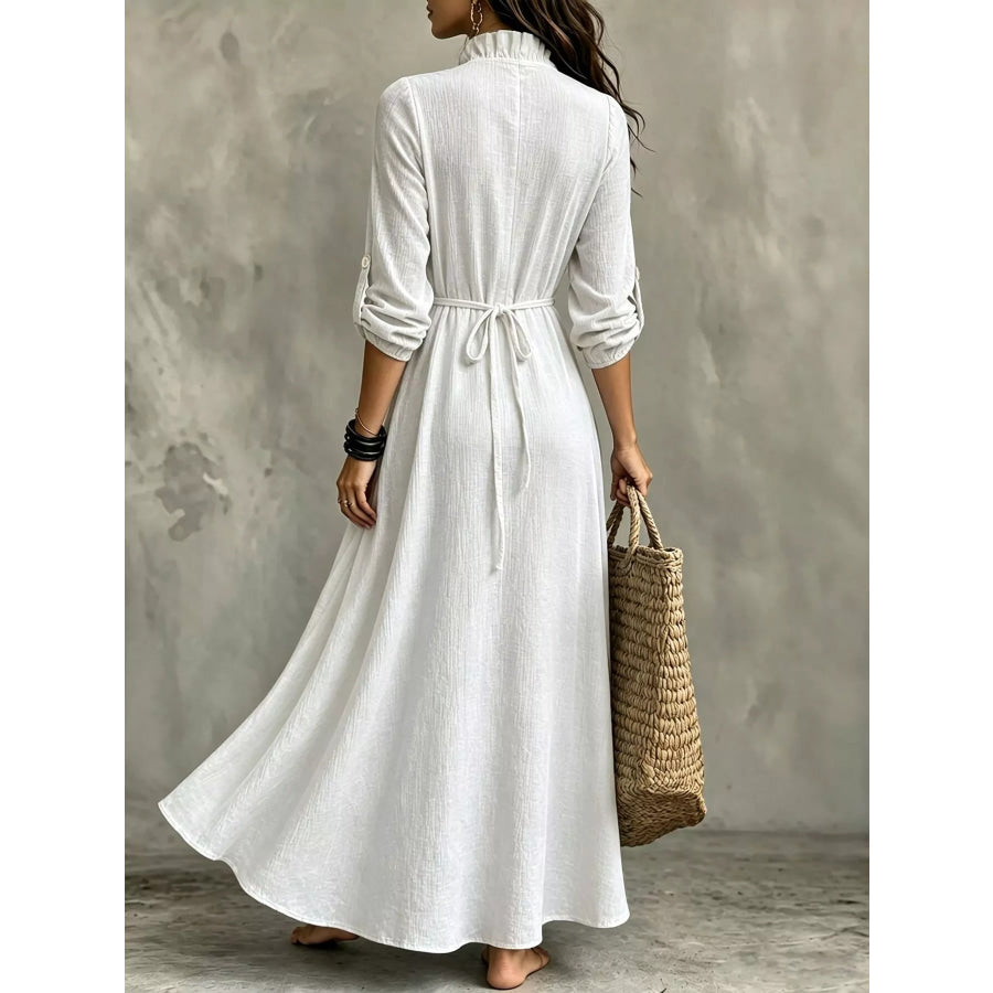 Full Size Frill V-Neck Long Sleeve Maxi Dress Plus Apparel and Accessories