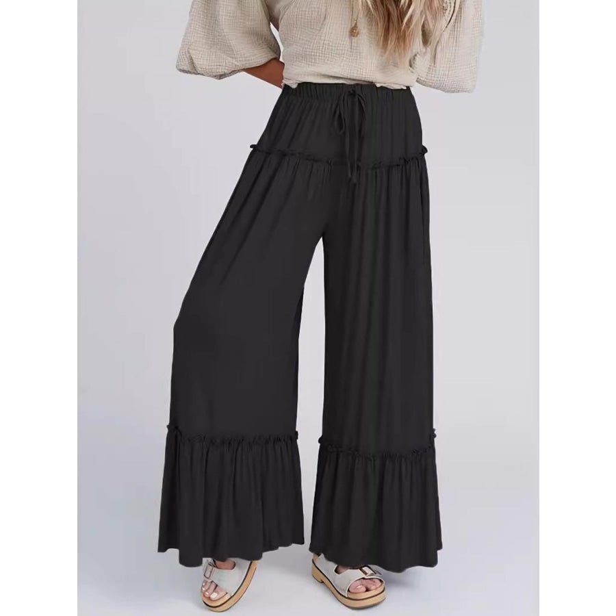 Full Size Frill Wide Leg Pants Black / S Apparel and Accessories