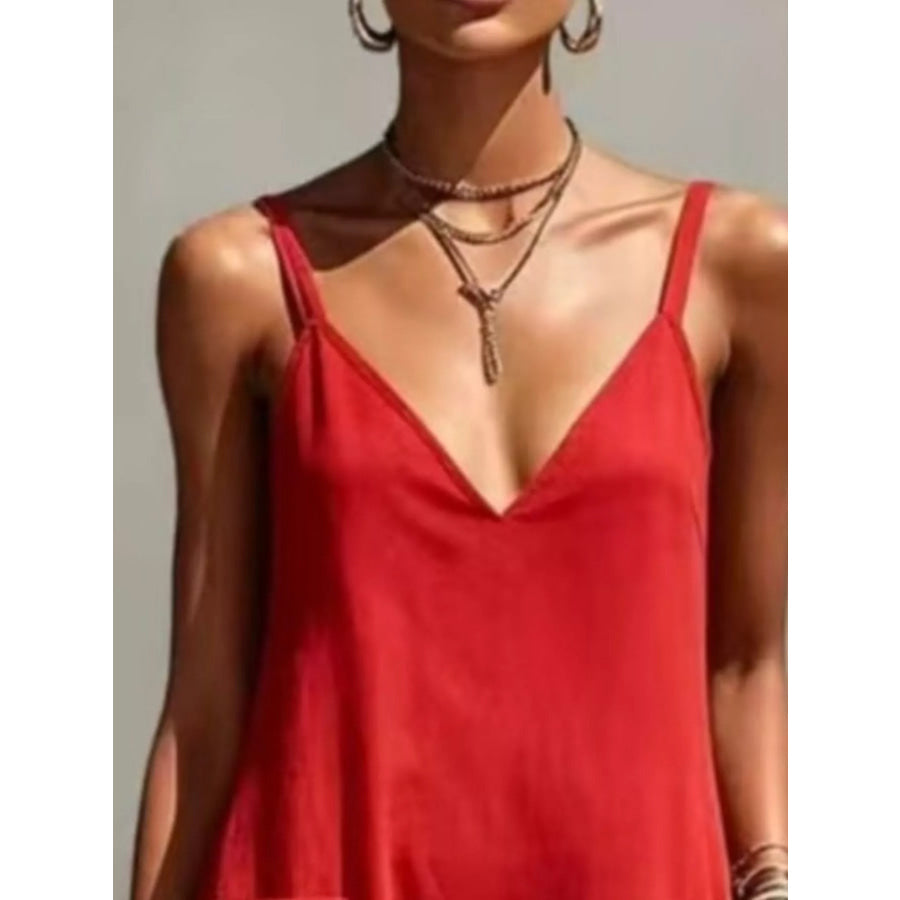 Full Size Fringe Spaghetti Strap V-Neck Dress Plus Size Apparel and Accessories