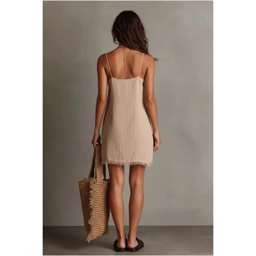 Full Size Fringe V-Neck Cami Dress Plus Size Apparel and Accessories