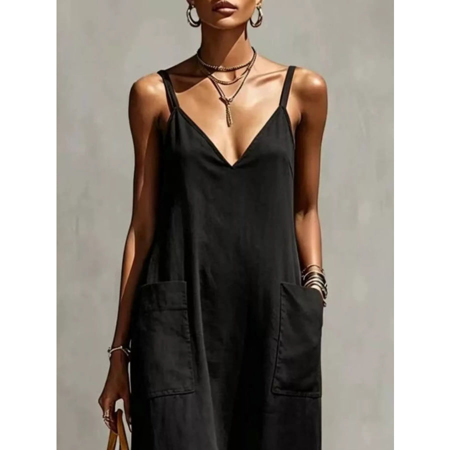 Full Size Fringe V-Neck Spaghetti Strap Dress Plus Size Apparel and Accessories